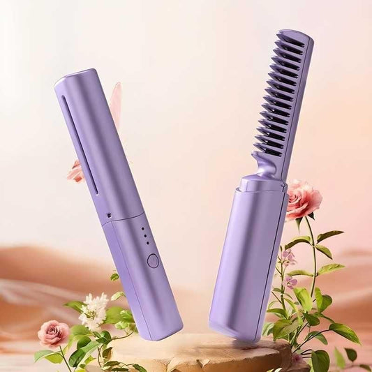 Rechargeable Mini Hair Straightener Brush With Usb Charging And Temperature Settings
