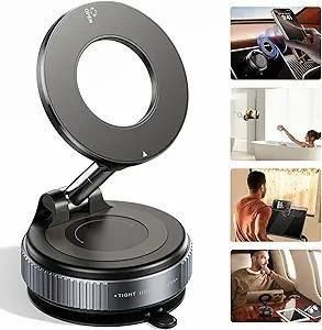 Magnetic vacuum phone holder-360° Foldable Mount for Car, Mirror & Desk, Compatible with All Smartphones